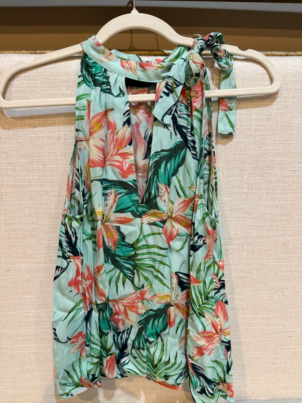 MINKPINK Mint Halter Top with Coral & Green Tropical Print